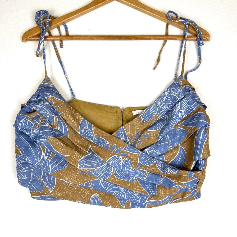 Amuse Society Floral Pleated Wrap Crop Tank Beach Resort